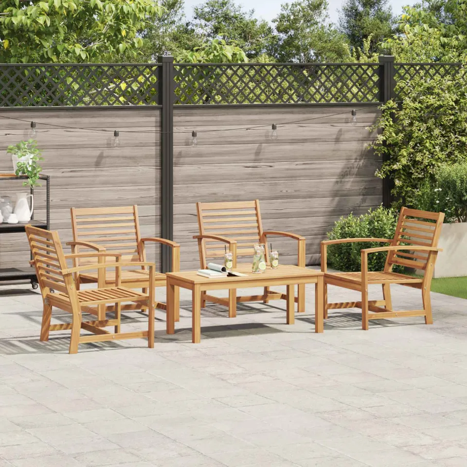 vidaXL Tuinbankenset 5 st Naturel Massief Teakhout, foto 3