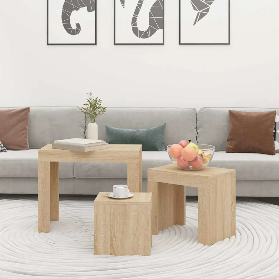 vidaXL 3-delige Tafeltjesset bewerkt hout sonoma eikenkleurig, foto 3