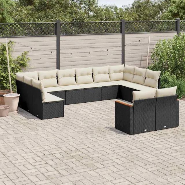 vidaXL 12-delige Loungeset met kussens poly rattan zwart, foto 2