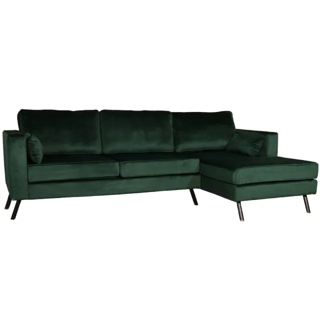Lizzely Garden & Living Hoekbank Hilde 270cm loungebank donkergroen velvet rechts bankstel hoeksalon zetel