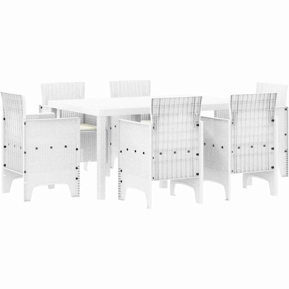 vidaXL Tuin Eetset 7 st Wit Polt riet, foto 3