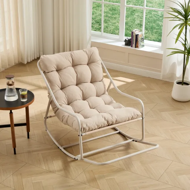 MODENUIT Schommelstoel 75 x 116 x 82 cm - Verstelbare Schommelbeweging - Voor Woonkamer en Tuin - Staal Beige