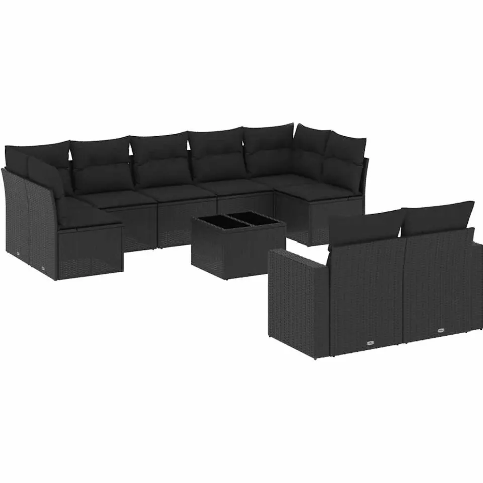 vidaXL 10-delige Loungeset met kussens poly rattan zwart, foto 3