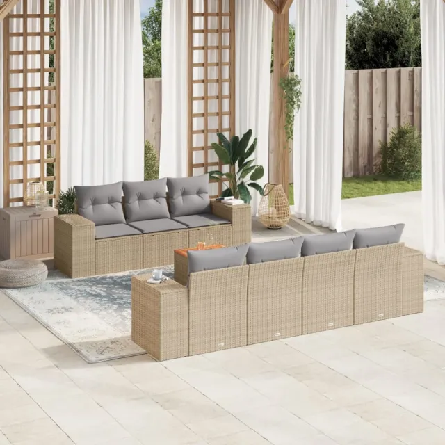 vidaXL 8-delige Loungeset met kussens poly rattan beige, foto 2