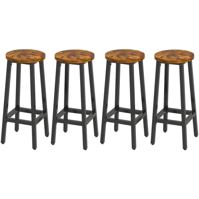Ibenzoa Set van 4 Industrieel Ontworpen Barstoelen met Houtlook en Metalen Frame voor Keuken en Bar Bruin