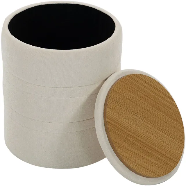Homcom Opbergpoef-Chenille (85% polyester, 15% acryl), MDF-36,5 x 36,5 x 46,5 cm-Beige