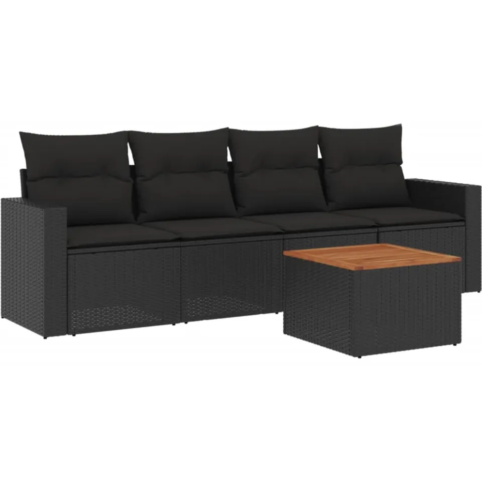 vidaXL 5-delige Loungeset met kussens poly rattan zwart, foto 3