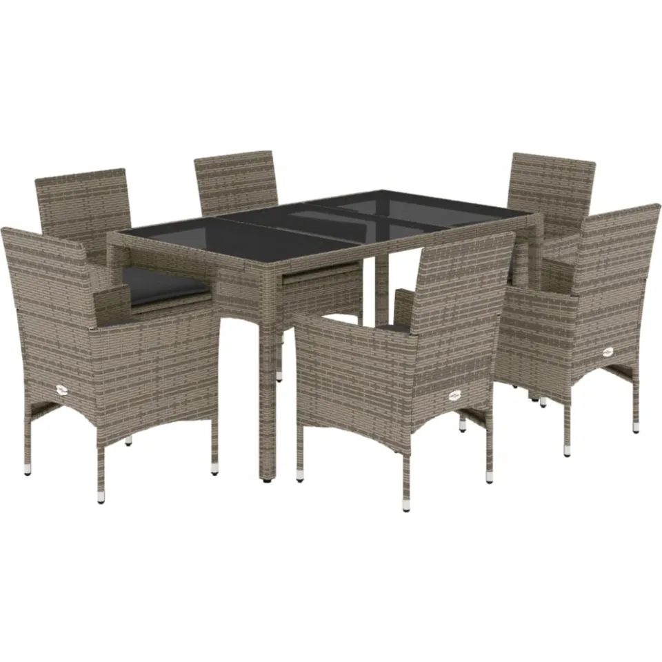 vidaXL 7-delige Tuinset met kussens poly rattan en glas grijs, foto 3