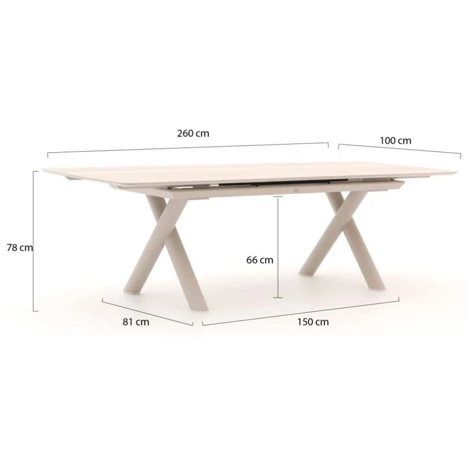 Bellagio tuinmeubelen Bellagio Citadella dining tuintafel uitschuifbaar 200/260x100x78cm taupe, foto 4