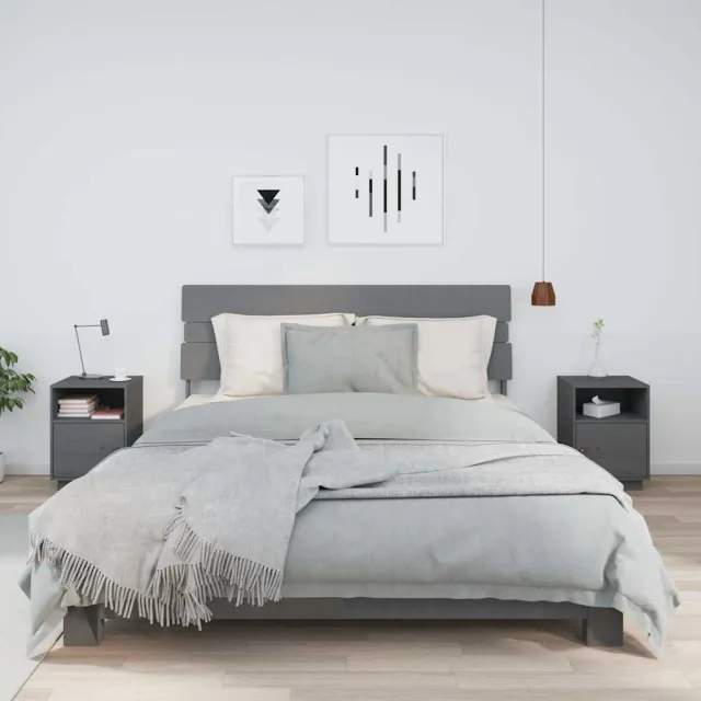 vidaXL Nachtkastjes 2 st 40x34x55 cm massief grenenhout grijs, foto 2