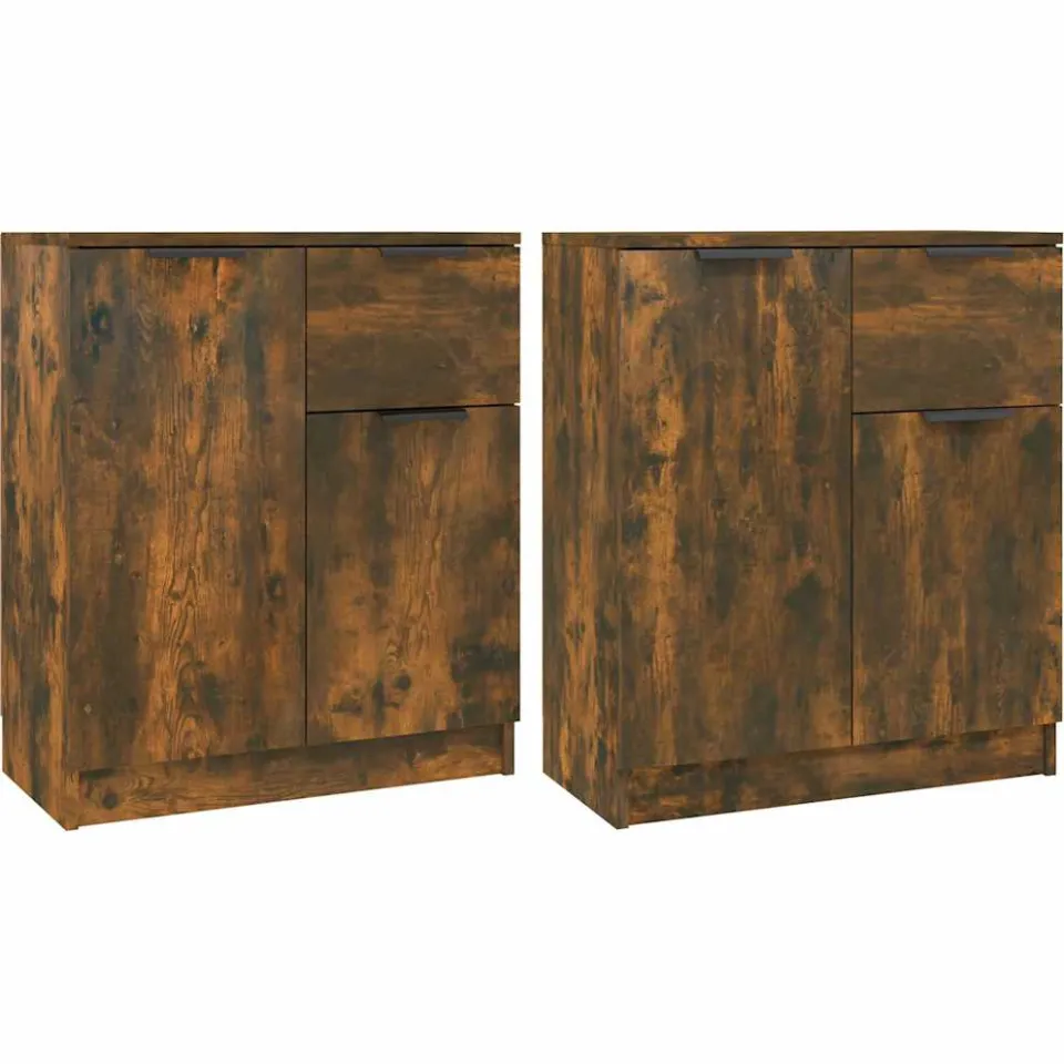 vidaXL Dressoirs 2 st 60x30x70 cm bewerkt hout gerookt eikenkleurig Bruin