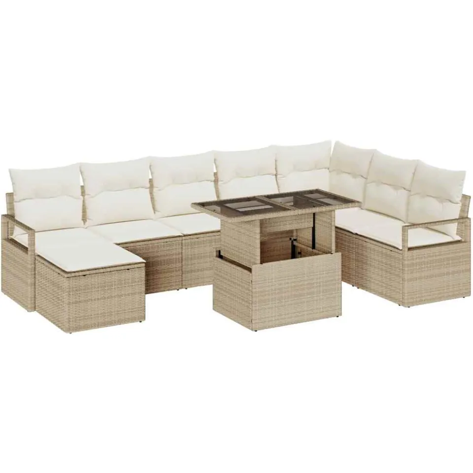 vidaXL Tuin Sofa Set 9 st Beige en Crème poly rattan