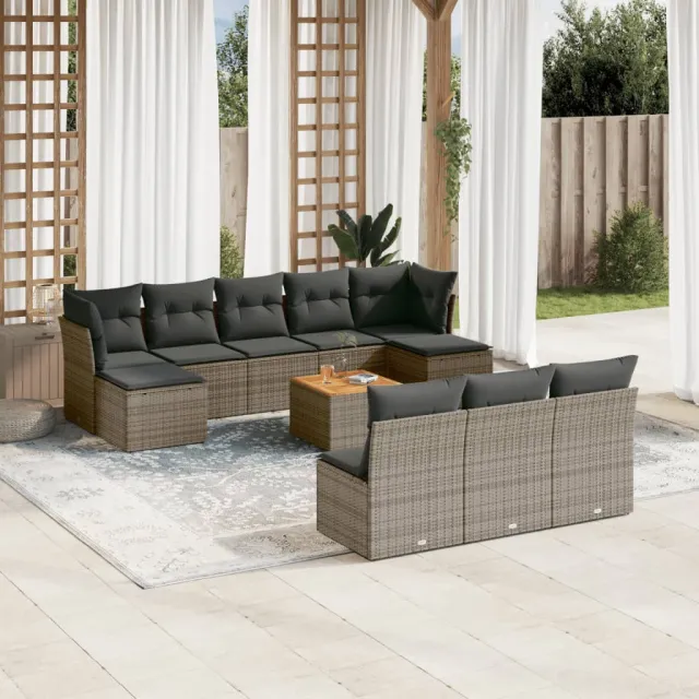 vidaXL 11-delige Loungeset met kussens poly rattan grijs, foto 2
