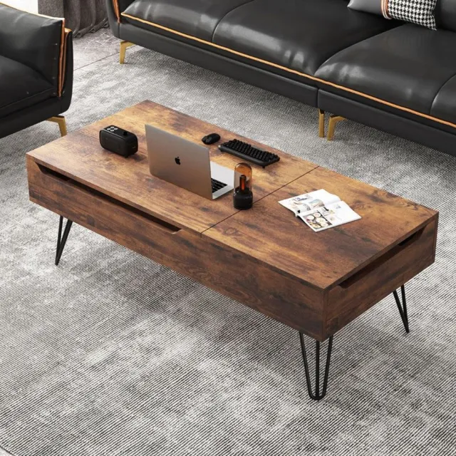 learnlogic Verstelbare opklap salontafel 100×50×55 centimeter walnootkleur met ruime verborgen opbergplanken en bergruimte multifunctionele salontafel voor de woonkamer Walnootbruin