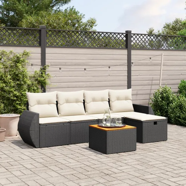 vidaXL 6-delige Loungeset met kussens poly rattan zwart, foto 2
