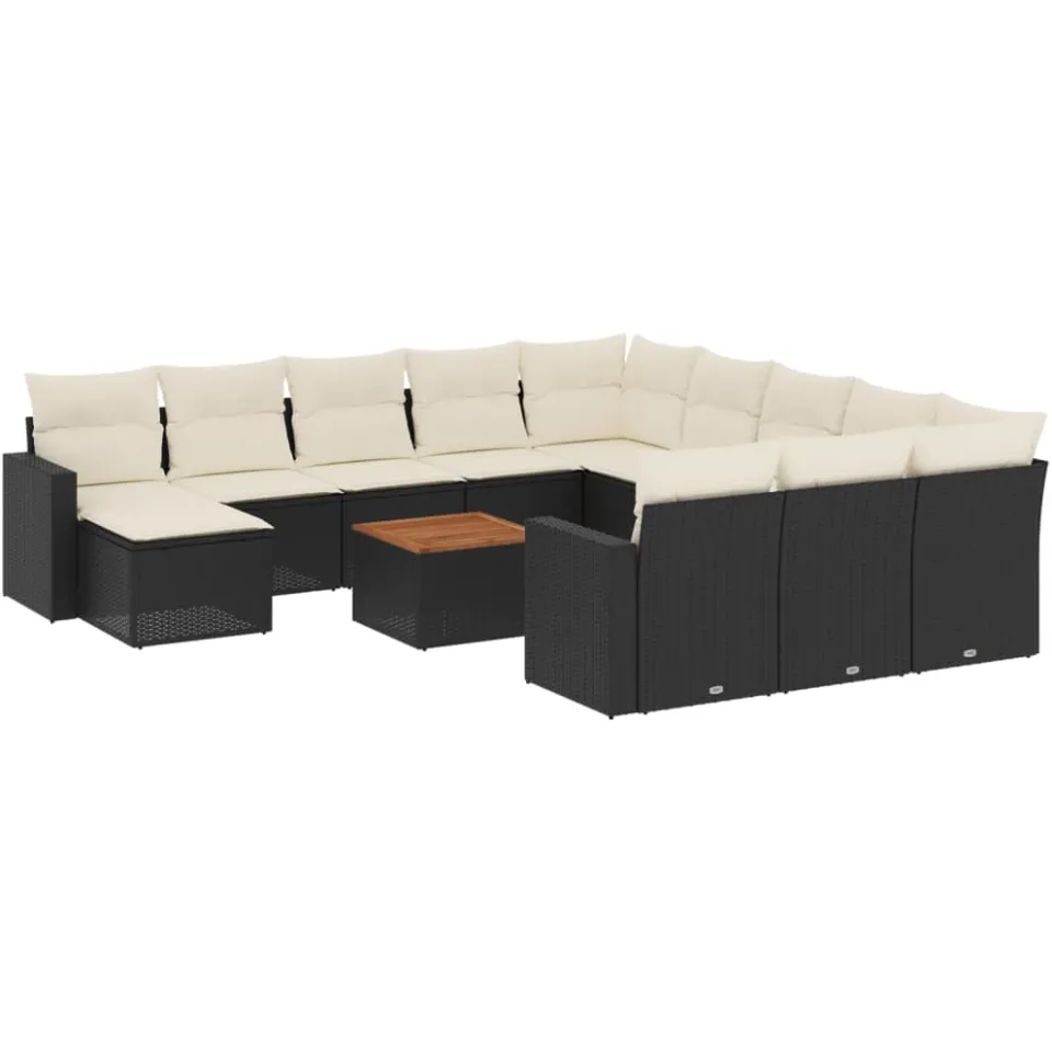 vidaXL 13-delige Loungeset met kussens poly rattan zwart, foto 3