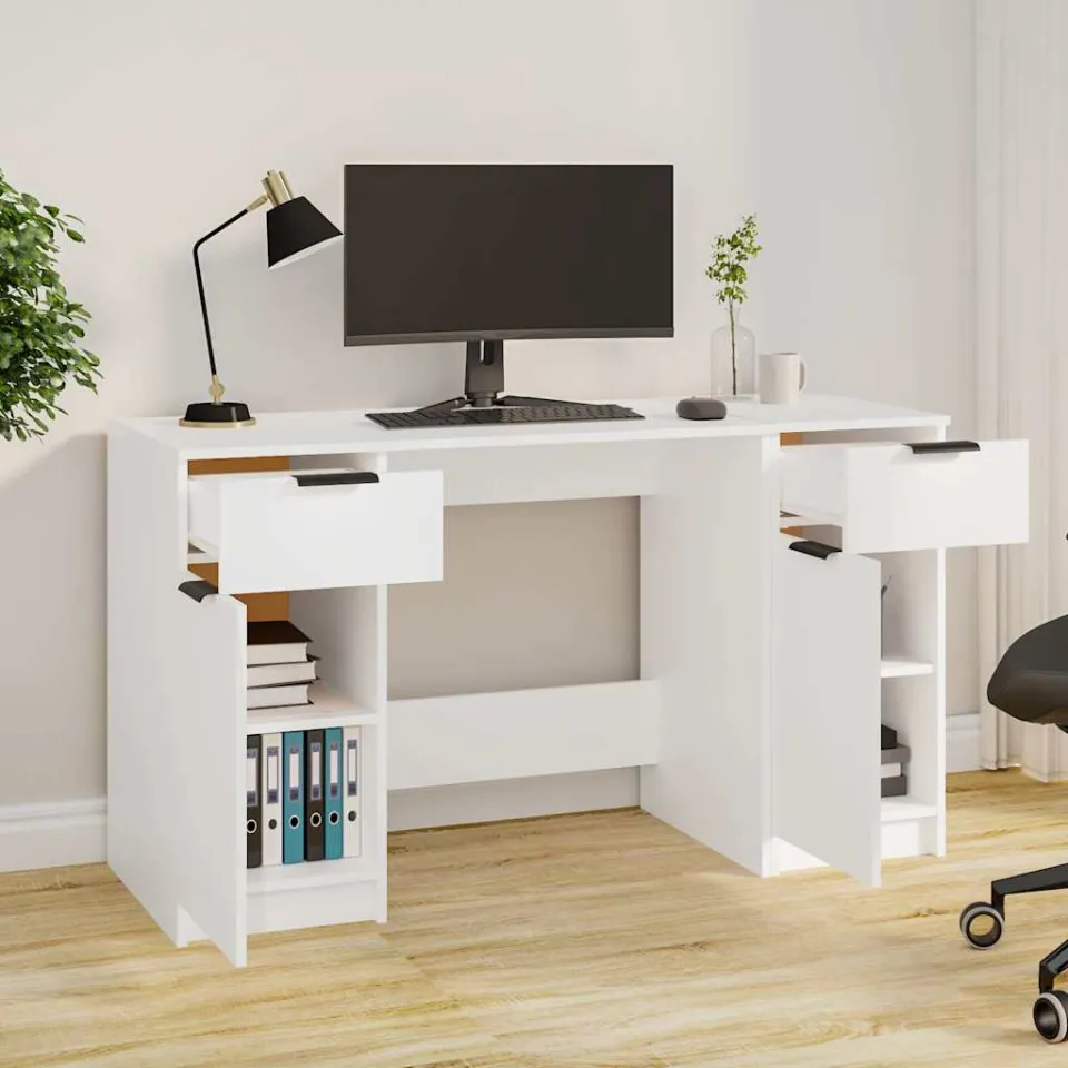 vidaXL Bureau met bijzetkast bewerkt hout wit, foto 3