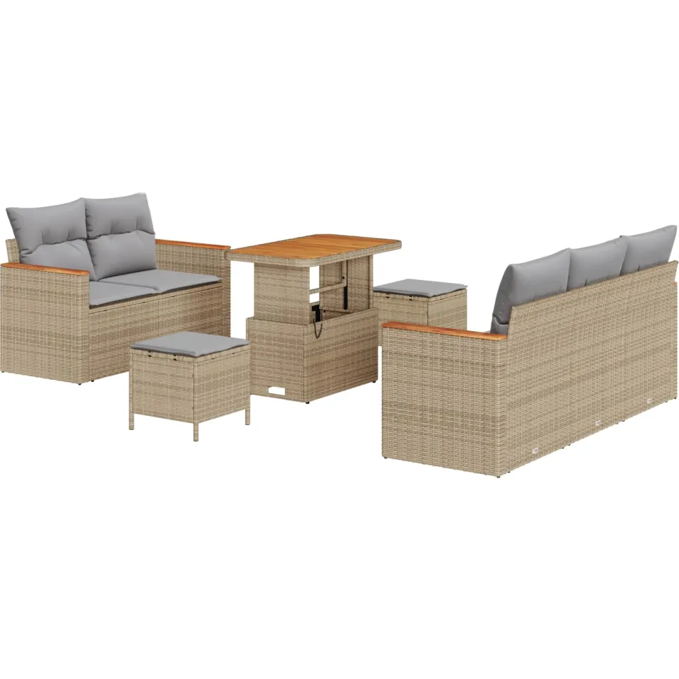 vidaXL Tuinbankenset 8 st Beige poly rattan, foto 4