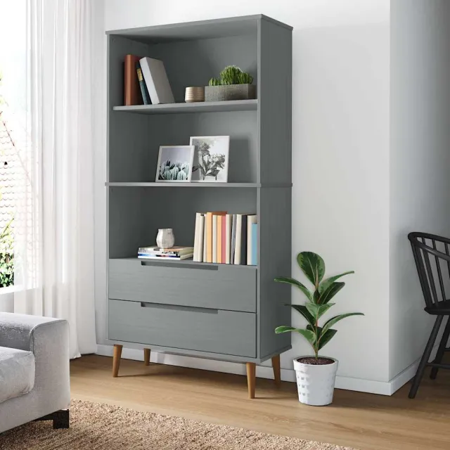 vidaXL Boekenkast MOLDE 85x35x170,5 cm massief grenenhout grijs, foto 2