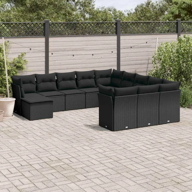 vidaXL 12-delige Loungeset met kussens poly rattan zwart, foto 2