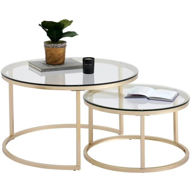 Nyoz 2 in 1 salontafel - Bijzettafel - Tafel - Koffietafel- Set van 2 - Marmereffect - Rond design - Draagvermogen tot 50 kg