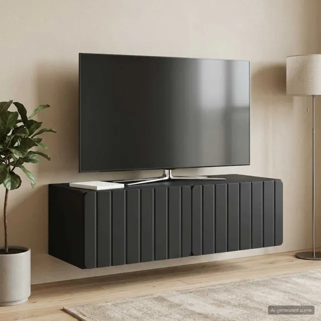 vidaXL Wandbeugel TV-kast 98 x 41 x 30 cm Zwart Bewerkt hout