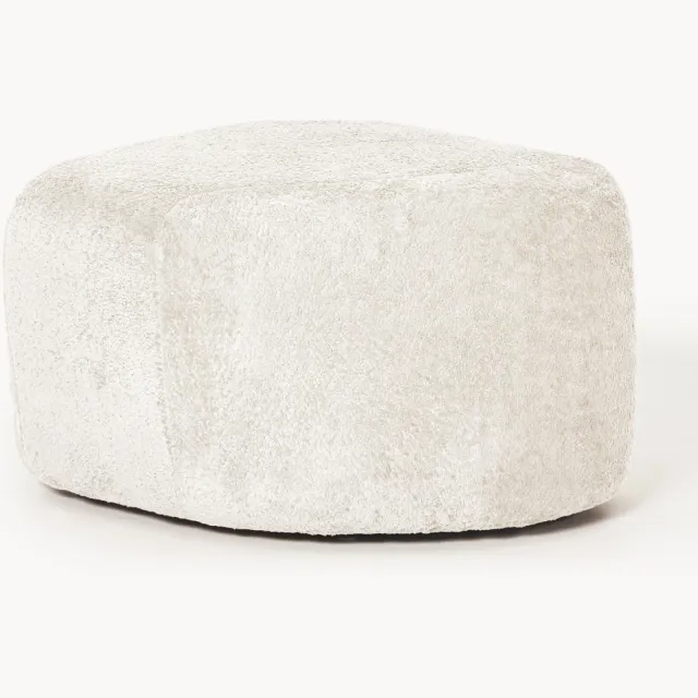 Westwing Collection Ovale teddy-bouclé poef Wolke Wit