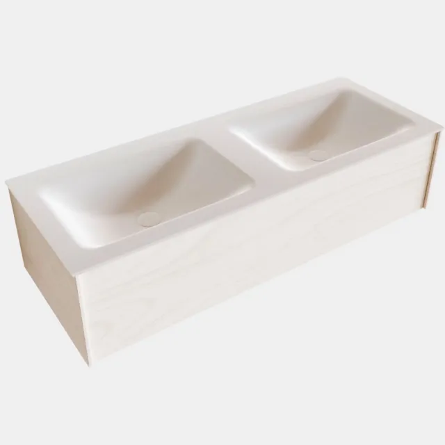 Boss & Wessing Badkamermeubel BWS Madrid Wit 120x45x30 cm Mat Witte Solid Surface Wastafel Dubbel (2 kraangaten)