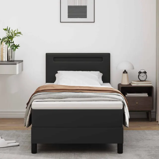 vidaXL Boxspringbed met hoofdeinde Zwart 90 x 200 cm Kunstleer