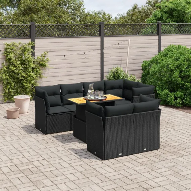 vidaXL 8-delige Loungeset met kussens poly rattan zwart, foto 2