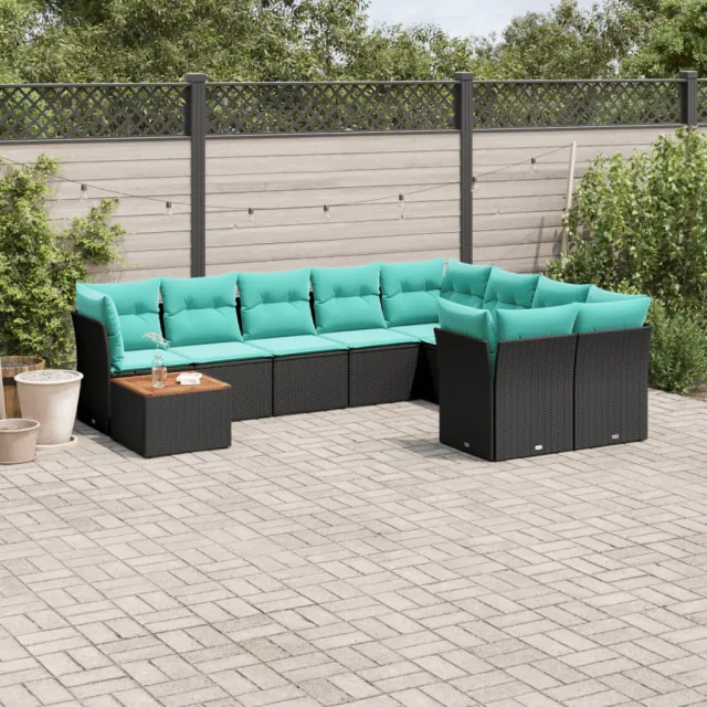 vidaXL 10-delige Loungeset met kussens poly rattan zwart, foto 2