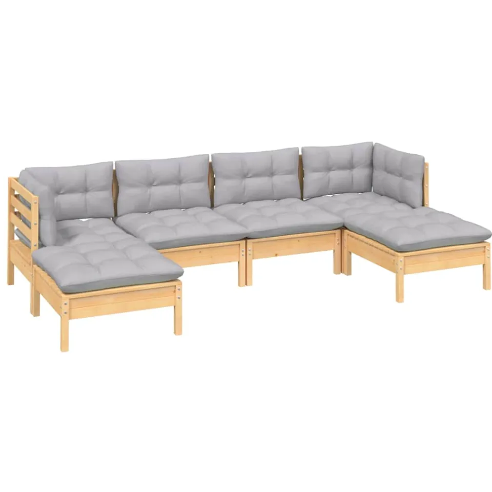 vidaXL 6-delige Loungeset met grijze kussens grenenhout Grijs