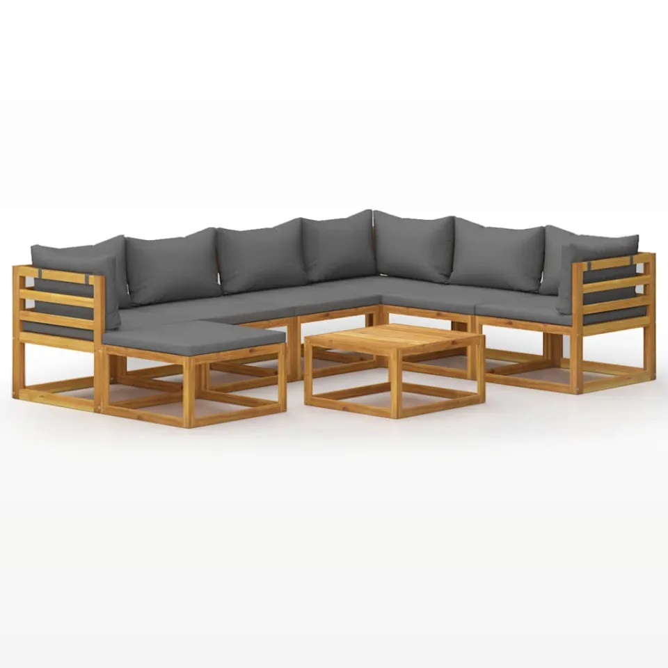 vidaXL 8-delige Loungeset met kussens massief acaciahout grijs, foto 3