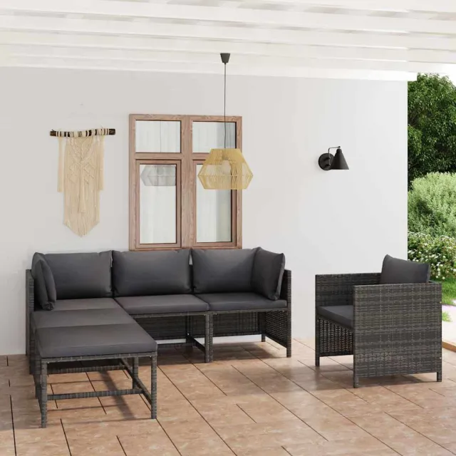 vidaXL 6-delige Loungeset met kussens poly rattan grijs, foto 2