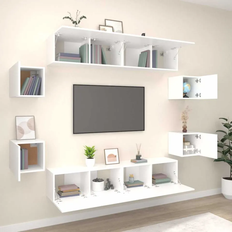 vidaXL 8-delige Tv-meubelset bewerkt hout wit, foto 4