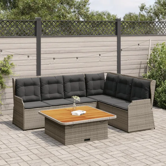 vidaXL 5-delige Loungeset met kussens poly rattan grijs, foto 2
