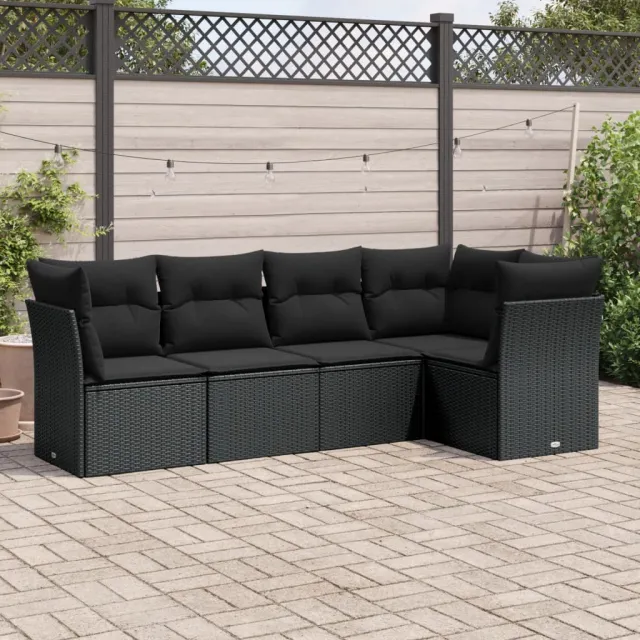 vidaXL 5-delige Loungeset met kussens poly rattan zwart, foto 2