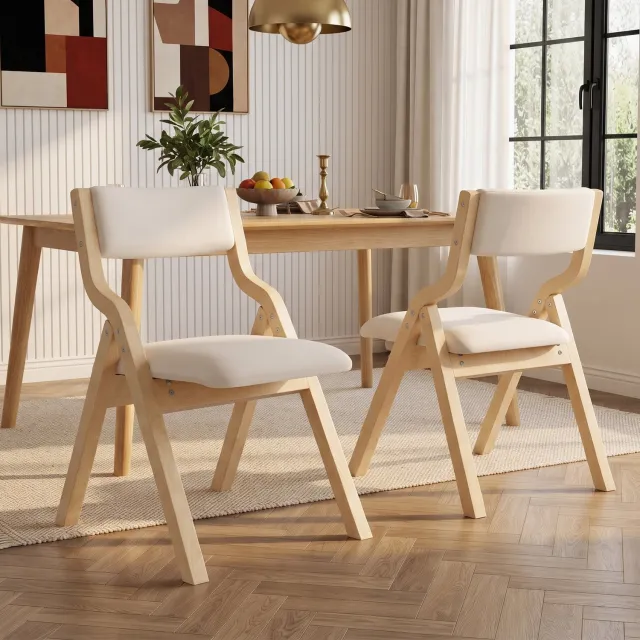 MODFU Set Van 2 Opvouwbare Eetkamerstoelen - Gepolsterd - Modern - Hout - Beige