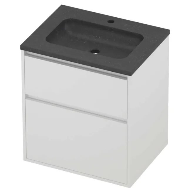 Proline Rollo Badmeubelset Hardsteen Elegant 1 Kraangat Greeploos 60x46x67 cm Blue Stone Mat White Mat Wit