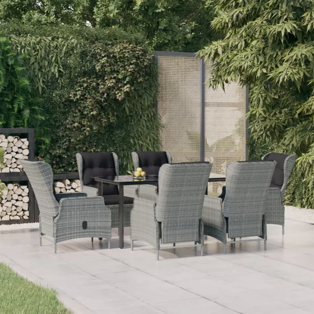 vidaXL 7-delige Tuinset poly rattan lichtgrijs grijs, foto 2