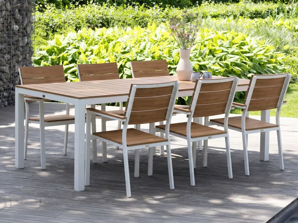 Bellagio tuinmeubelen Bellagio Fidenza 220cm dining tuinset 7-delig stapelbaar wit, foto 4