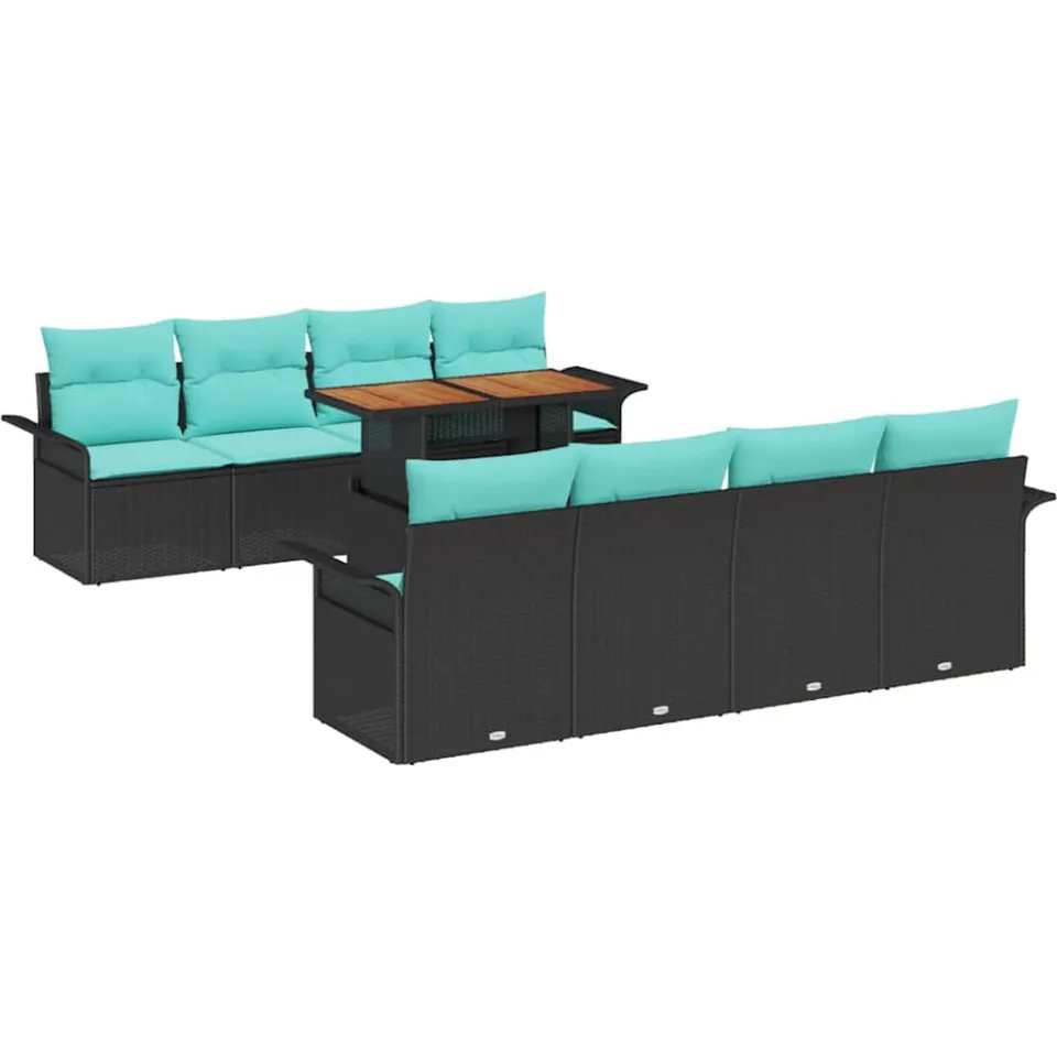 vidaXL Tuin Sofa Set 9 st Zwart Poly riet