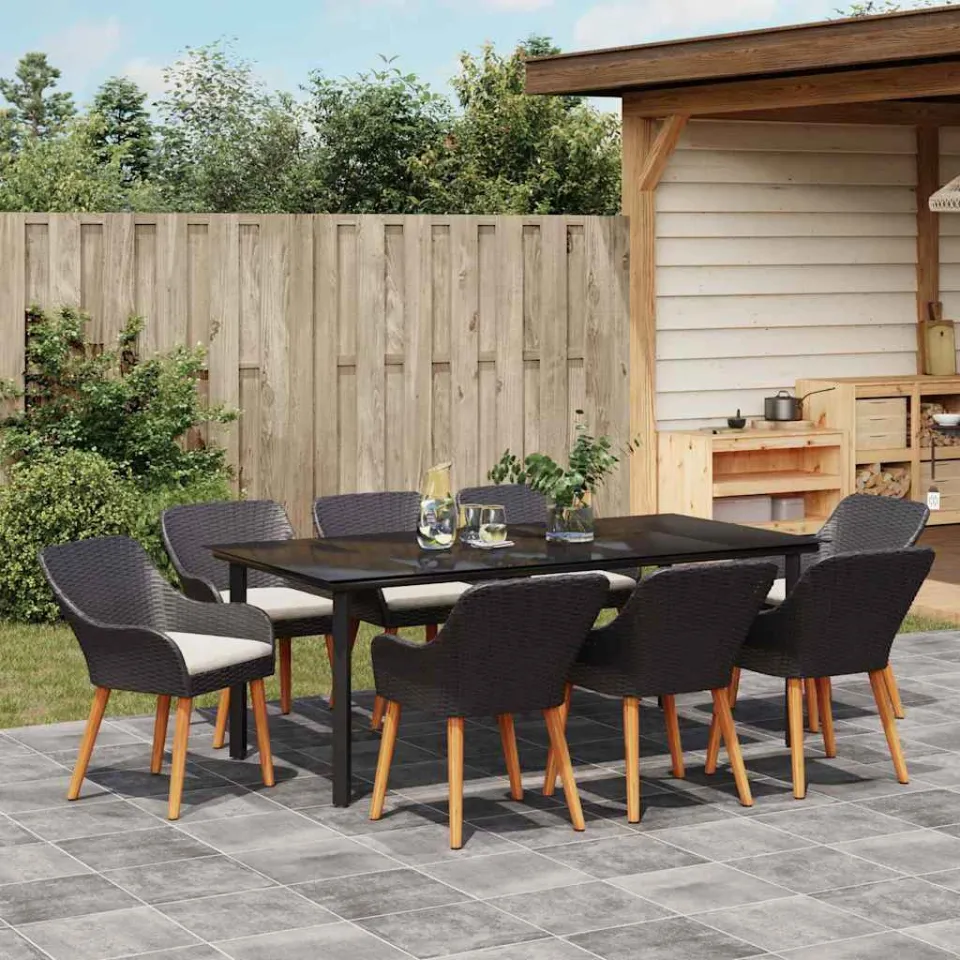 vidaXL Tuin eettafelset 9 st Zwart poly rattan, foto 3