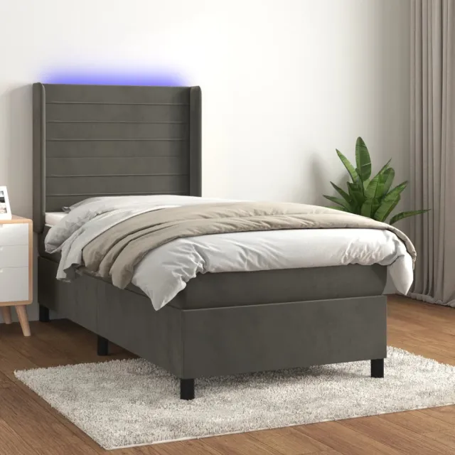 vidaXL Boxspring met matras en LED fluweel donkergrijs 80x200 cm grijs