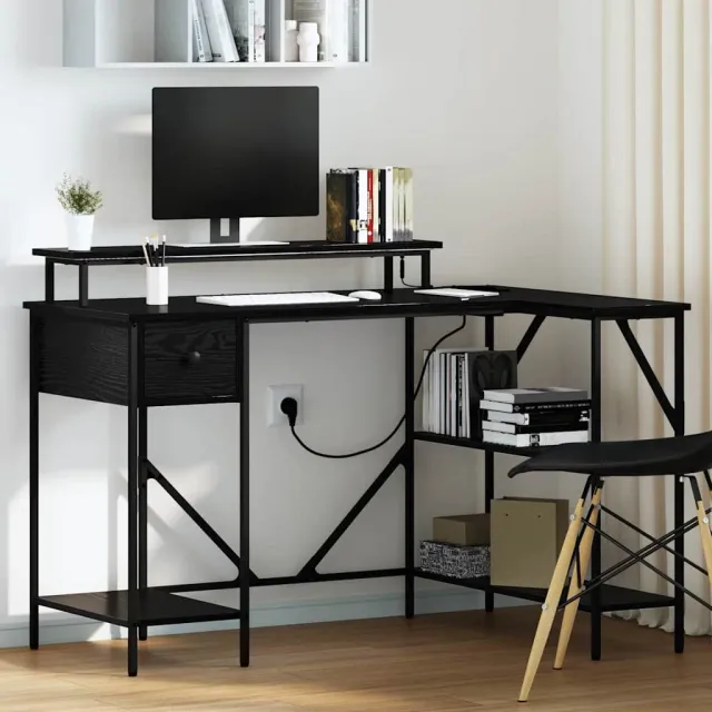 vidaXL Bureau Zwart Eiken 120 x 79 x 86,5 cm Bewerkt hout, foto 2