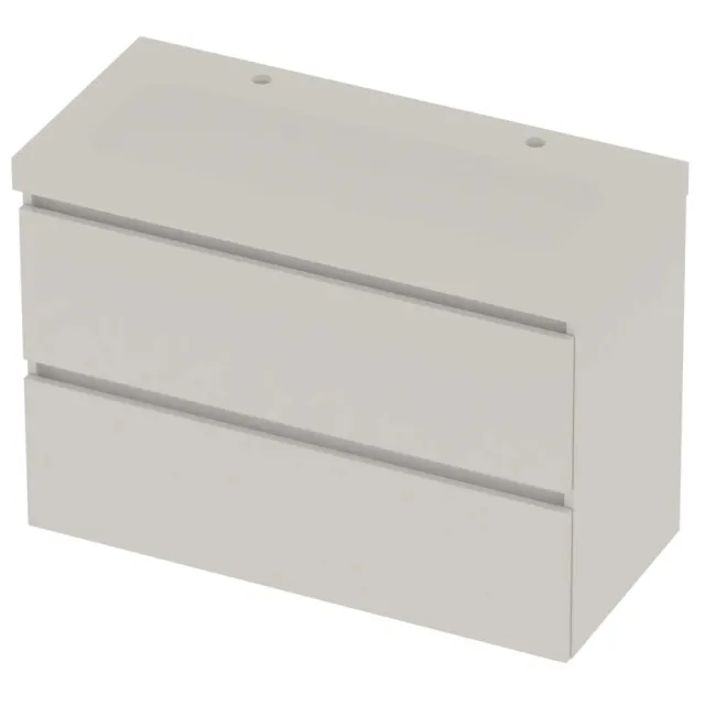 Basic-Line Moby 46 Badmeubelset Polystone 2 Kraangaten Greeploos 100x46x66 cm Ice White Mat Wit