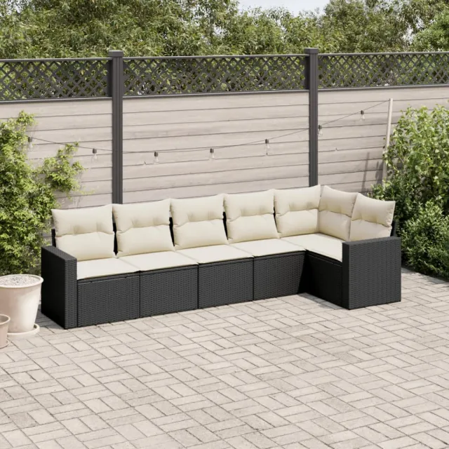vidaXL 6-delige Loungeset met kussens poly rattan zwart, foto 2