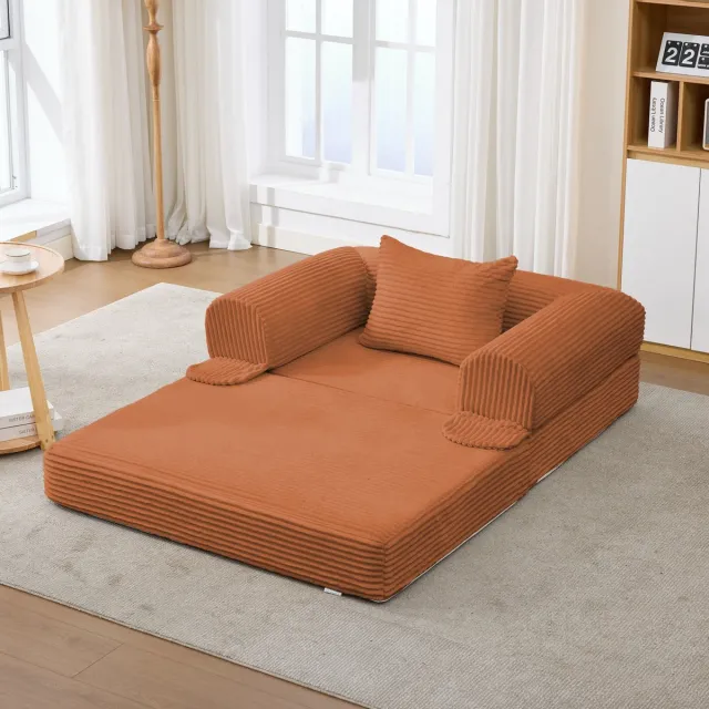 OKWISH Fauteuil 120 x 85 x 65 cm - 2-in-1 Handmatig Uitklapbaar Fauteuilbed Met Kussen - Voor Woonkamer En Logeerkamer - Stof - Oranje