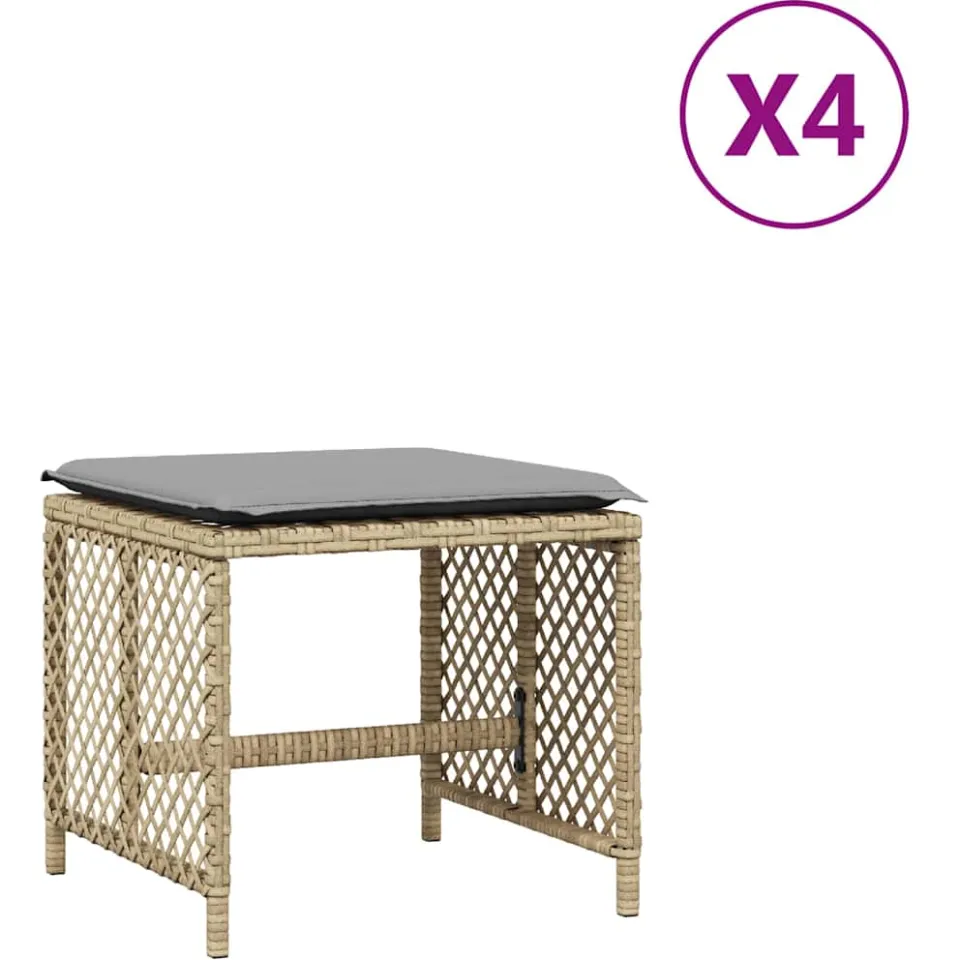 vidaXL Tuinkrukken 4 st kussens 41x41x36 cm poly rattan gemengd beige, foto 3
