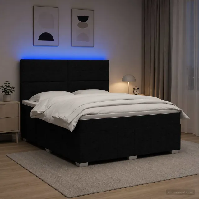 vidaXL LED Boxspring Bed met Matras Zwart 160 x 200 cm Stof